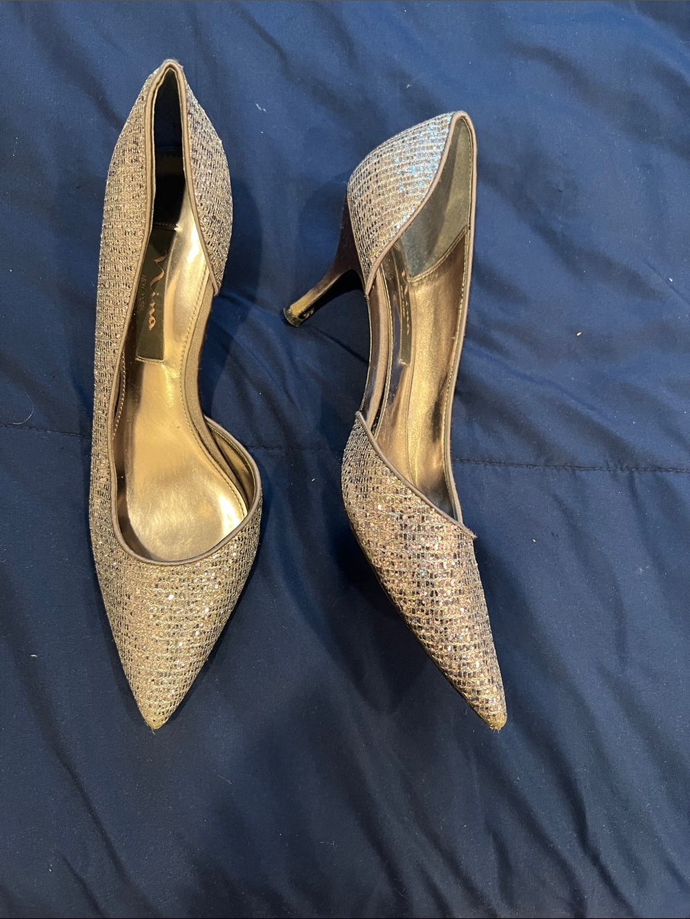 Nina Gold Glitter D'Orsay Pointed-Toe Heels